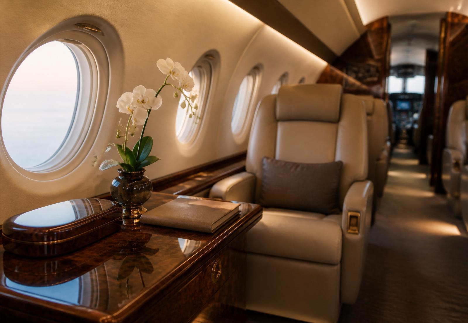 Refined private jet cabin